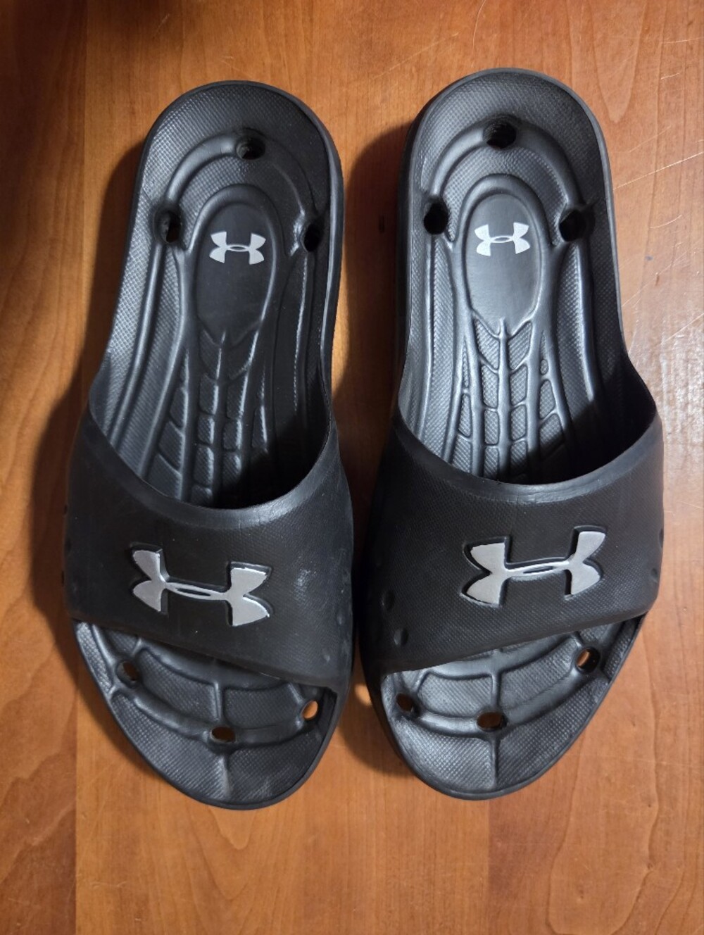 Under Armour Unisex Black Slide Sandals with Silver Logos